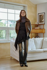 PAMELA LEATHER BOMBER JACKET / BROWN