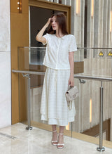 Digen Check Dot String Layered Long Skirt