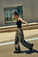 (W) CURVED DOUBLE POCKET CAMO PANTS