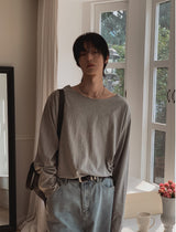 クリスボートネックルーズフィットボタン長袖Tシャツ