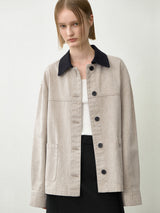 (JK-3014)ESSENTIAL PIGMENT COLLAR DENIM JACKET