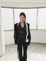 [ID] Layered Leather Bootcut Pants (Black)