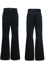 Distressed Studded Curved Jeans
