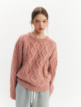 ベーシックケーブルニット (Pink)