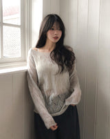 Bubble Punching Boat Neck Loose Fit Knit
