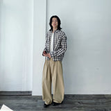 Japanese Clean Fit Classic Blurred Plaid Sharp Straight Hem Shirt