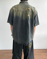 Groot damage denim short-sleeved shirt