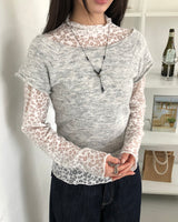 ナユフラワーレースタートルネックロングスリーブTシャツ