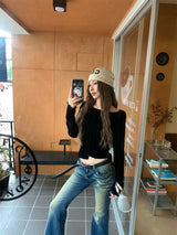 Back see-through lace long-sleeved T-shirt
