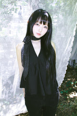 RIBBON HALTER PEPLUM TOP BLACK