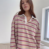 オーバーサイズストライプカラーTシャツ_ベージュ