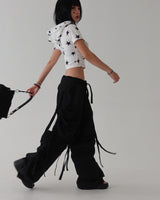 Rabbit ears Star star cropped short-sleeved hoodie