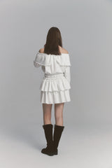 Tweed Cancan Frill Skirt White