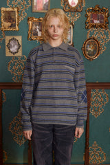 STRIPE LOGO KNIT POLO SHIRT / GREY
