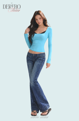 Mint Blue Square Long-Sleeve T-Shirt