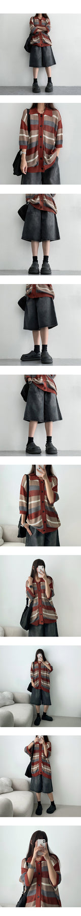 Spang Pin Tuck Wide Denim Shorts
