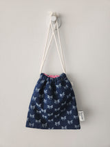 denim ribbon string pouch - deep blue M