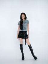 PLEATES WRAP SKIRT [BLACK]