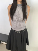 ウォーレン フラワー エンブロイダリー シャーリング ノースリーブ