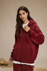 Vintage Spray-Dyed Zip Up Hoodie - Red 