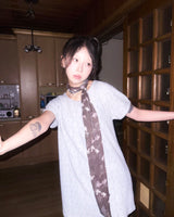 (2color) フラワー レーシー ニット ロングショートスリーブ Tシャツ