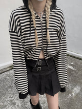 Waffle Stripe Crop Hoodie (2colors)