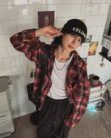 Allen crack check hood shirt