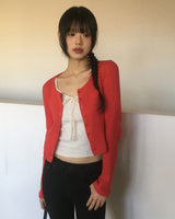 Ponen Cotton Ribbed Cropped U-neck Cardigan