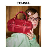 muva. 牛革 ベルベット ボストンバッグ