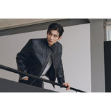 エッセンシャルクラックレザーバイカージャケット(Black)