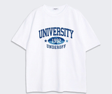 オーバーフィットクルーネックユニバーシティカーモ半袖Tシャツ ホワイトブルー