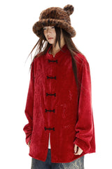 velvet chenille embroidered Mandarin collar shirt