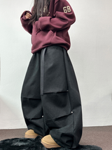 TWO PINTUCK RIVET BELT BALLOON LONG PANTS 🤎🖤💙3COLOR