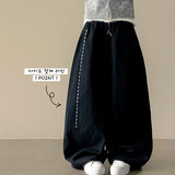 Itku Nonfade Side Slit Line Banding Denim Wide Pants