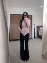 ベールラップシャーリングアシンメトリック長袖Tシャツ
