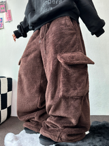 TEDDY BABY 🤎🐻🧸 OVER CARGO STRING FUR PANTS 💚🤎🖤🧡4COLOR