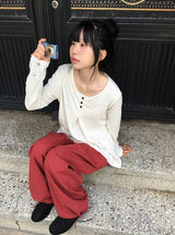 26SS★ [BAONHAUS] ラテ フラワー オーバー ロングスリーブ Tシャツ
