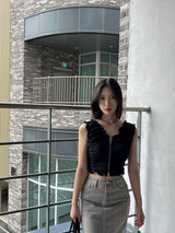 SALE! Gray washed denim back slit H-line long skirt (Gray)