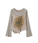 プリンティドレギュラーショルダールーズカラー長袖Tシャツ