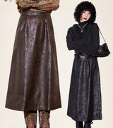 Printed leather A-line skirt