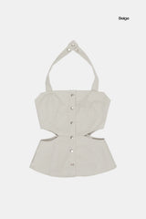 Denim snap cut out sleeveless top