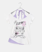 フラワーレタリングプリントホルターネック半袖Tシャツ