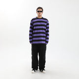 Striped Round Long Sleeve T-Shirts BK/PU