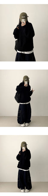 Tins Saint-Jean Stitch Side Curved Slit Cargo Denim Wide Pants