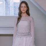 See-through Boat Neck T-shirt - LIGHT GRAY