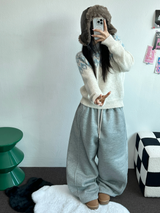 STRING/FLEECE❤SIDE PINTUCK BALLOON LONG PANTS WIDE🤍🩶🖤3COLOR