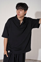 S-C オープンヘンリーネック 1/2 TEE (Black)