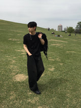 シエルブラックチンウォッシュ加工デニムパンツ
