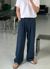 ノーメイスバックバンディングツータックリネンワイドパンツ