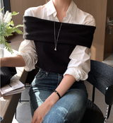 Rope Mood Layered Off-Shoulder Knit / 4 colors